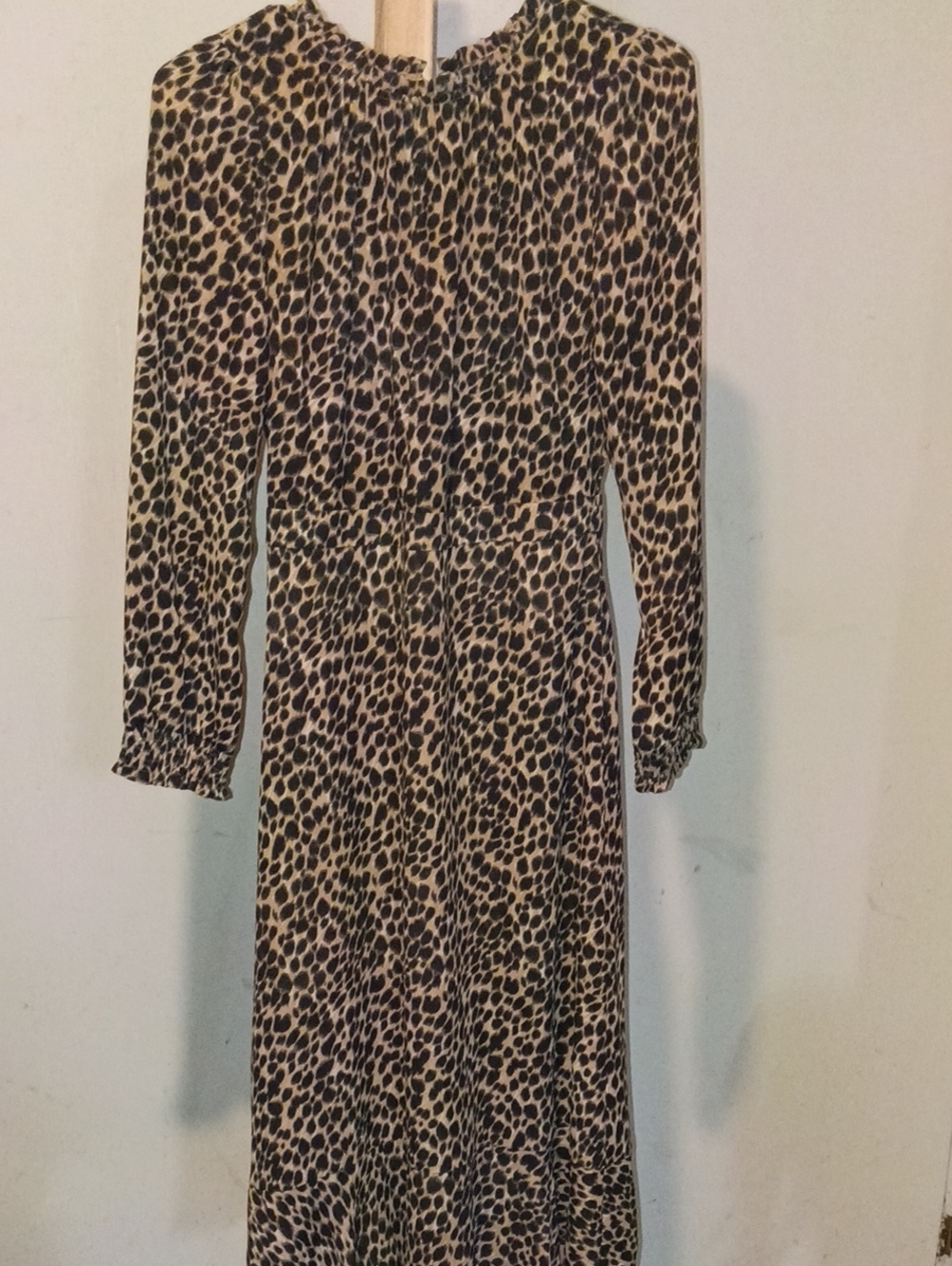 J. Crew Long Sleeve Leopard Print Dress in Beige and Black